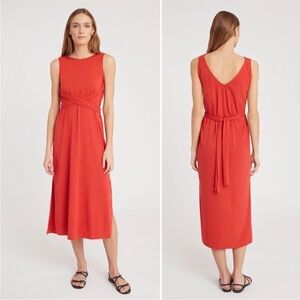 Cuyana Sleeveless V Back Pima Cotton Wrap Casual Boho Midi Dress Blood Orange XS